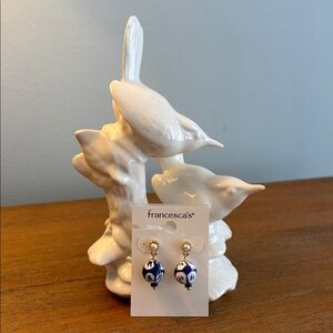 NWT Francesca’s Pearl and Ceramic Bead Drop Earrings in Blue and Gold